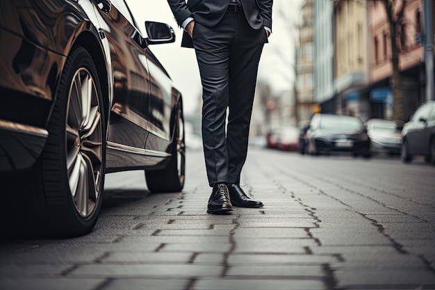 Un homme d'affaires près de sa voiture de luxe