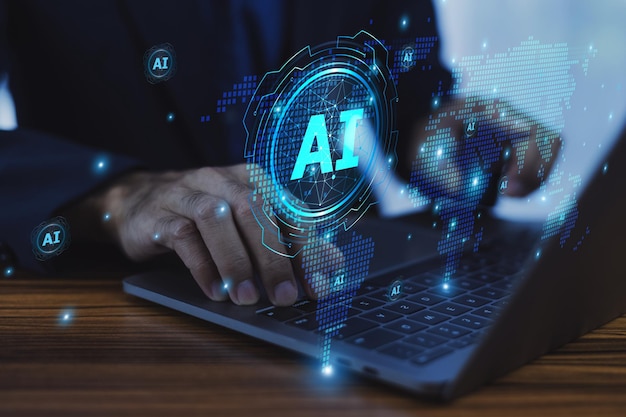 Un homme d'affaires prospère embrasse la technologie de l'intelligence artificielle pour innover et prospérer dans le monde des affaires mondial au rythme rapide
