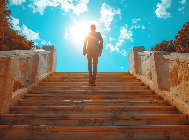 Un homme d'affaires qui court les escaliers.