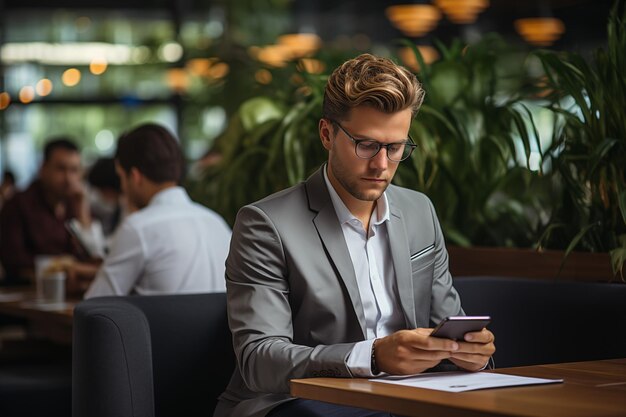 Un homme d'affaires qui parle d'affaires au téléphone portable.