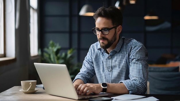 Un homme d'affaires qui travaille avec un ordinateur portable.