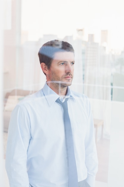 Homme d&#39;affaires, regardant par la fenêtre