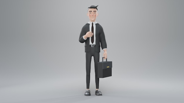 Homme d'affaires de rendu 3D avec valise