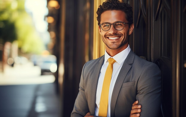 Photo homme d'affaires souriant avec les bras croisés