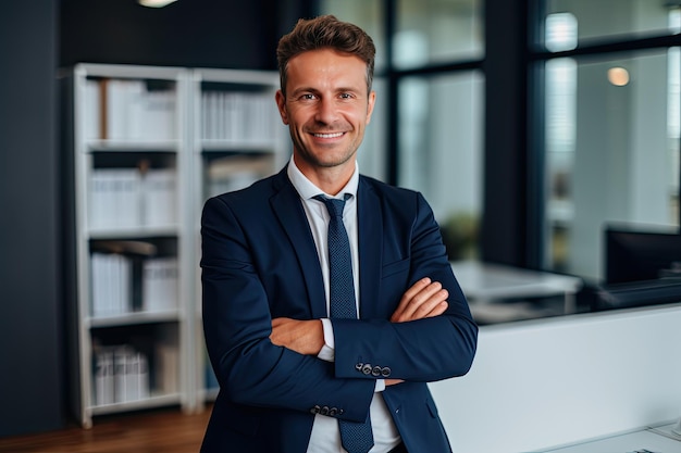 Un homme d'affaires souriant en costume