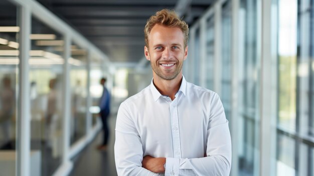 Photo un homme d'affaires souriant dans son bureau.