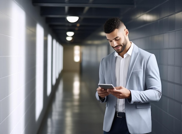 Un homme d'affaires avec une tablette.