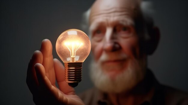 Homme d'affaires tenant une ampoule rougeoyante dans sa main Concept d'entreprise et d'innovation