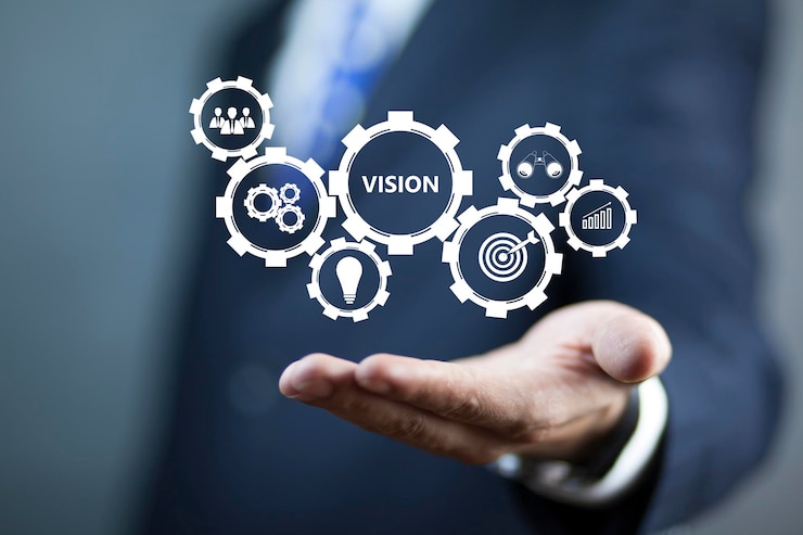 Photo homme d'affaires tenant une vision sur des écrans virtuels