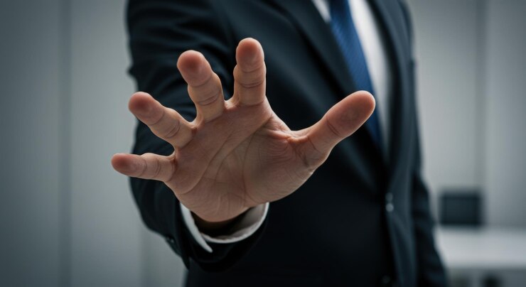 Photo un homme d'affaires tend la main en faisant un geste d'arrêt.