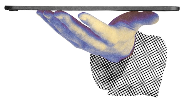 Un homme d'affaires tient une tablette en png sur un fond transparent.