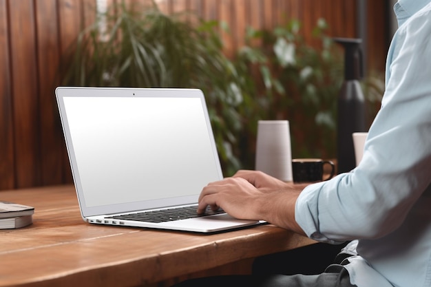 Homme d'affaires travaillant sur un écran d'ordinateur portable vierge de conception de maquette d'ordinateur portable