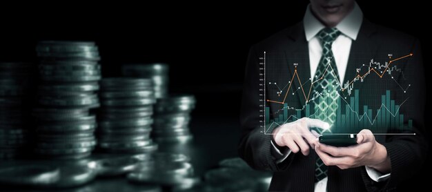 Homme d'affaires travaillant avec la finance numérique graphique d'affaires de la technologie perceptive