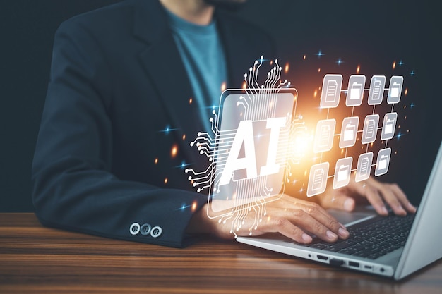Homme d'affaires utilisant l'intelligence artificielle La technologie moderne dans la journée de travail Concept de technologie de l'intelligence artificielle
