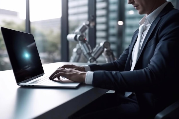 Homme d'affaires utilisant un ordinateur portable généré par l'IA