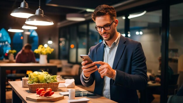 Photo un homme d'affaires utilise un smartphone pour scanner un code à barres en se connectant à internet depuis le signal 5g jusqu'à l'acc