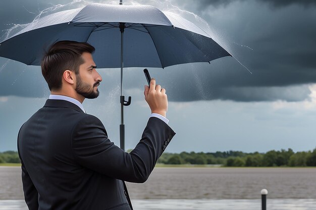 Un homme d'affaires vérifie la météo.