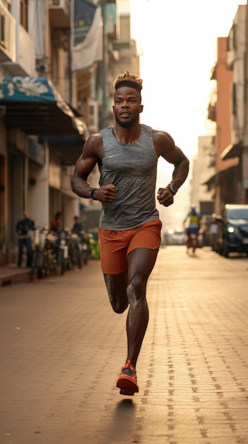 Homme africain courant dans la ville coureur masculin