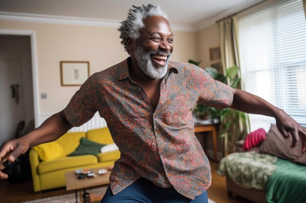 Un homme africain dansant à la maison.