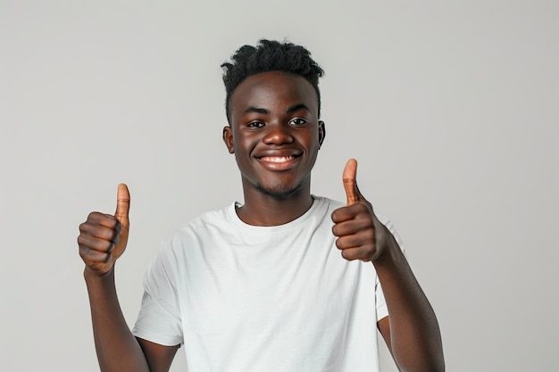 Un homme africain heureux lève le pouce en photo.