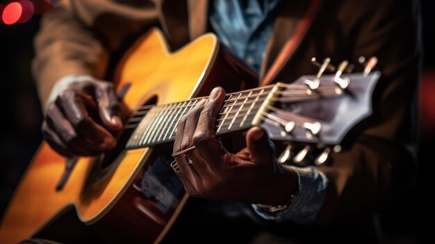 Un homme africain jouant de la guitare acoustique chante une chanson