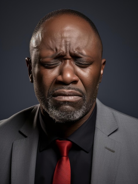 L'homme africain souffre du rhume avec le nez qui coule sur fond gris