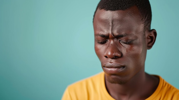 Un homme d'Afrique du Sud exprime sa tristesse et son chagrin isolé sur un fond solide