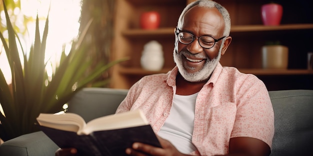 Un homme afro-américain âgé lit un livre