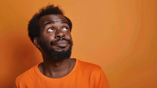 Photo homme afro-américain confus en tenue décontractée sur fond orange