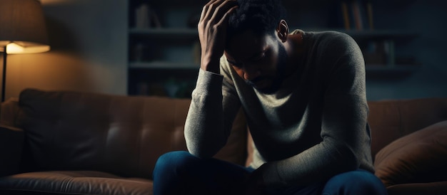 Photo un homme afro-américain en détresse avec une dépression cherche des conseils au cabinet médical.