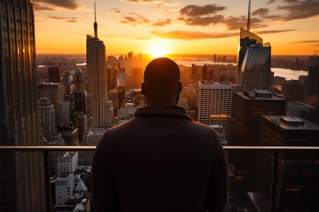 Homme afro-américain profitant du coucher du soleil