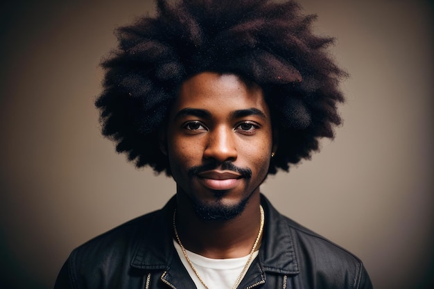 Un homme avec un afro portant une veste en cuir