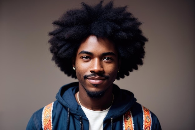 Un homme avec un afro et un sweat à capuche qui dit "je suis un homme"