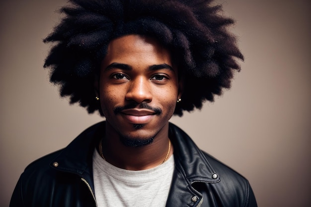 Un homme avec un afro et une veste en cuir