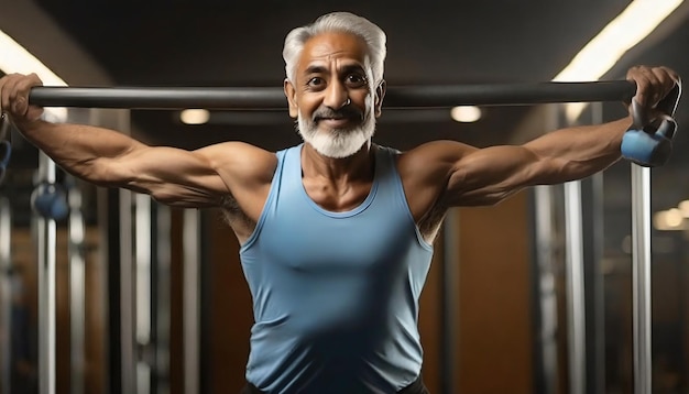 Homme âgé athlétique qui se maintient en forme en pratiquant la gymnastique