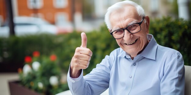 Un homme âgé atteint d'une maladie grave avec une attitude positive