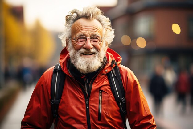 Un homme âgé à la barbe mûre est engagé dans le jogging sportif sur un terrain de sport Un mode de vie sain dans l'âge