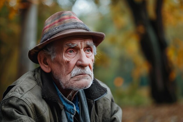 Homme âgé contemplatif sur une photo en plein air Générer ai