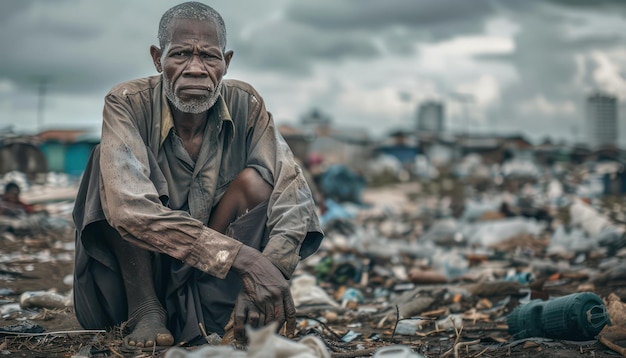 Un homme âgé dans une décharge