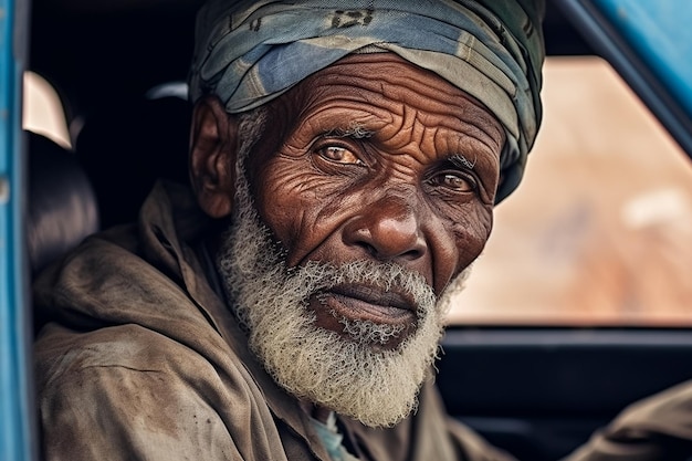 Un homme âgé dans une voiture.