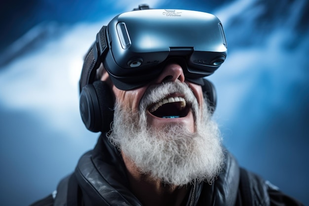 Un homme âgé essaie de regarder des vidéos à l'aide d'un casque vr Generative AI