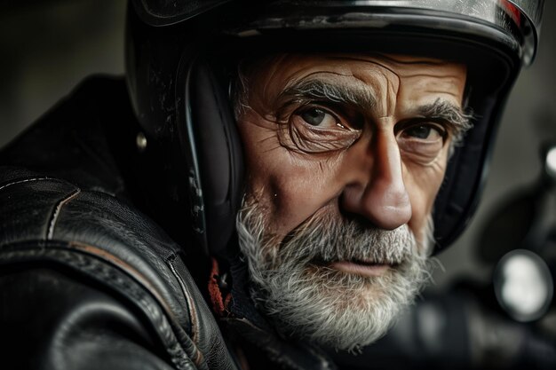 Photo un homme âgé expérimenté de sport automobile avec un casque génère ai