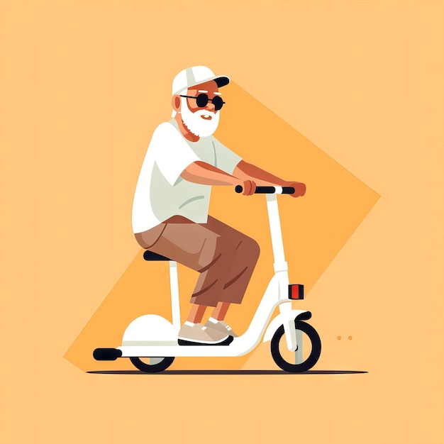 Homme âgé faisant du scooter électrique dans un style minimaliste généré par l'IA