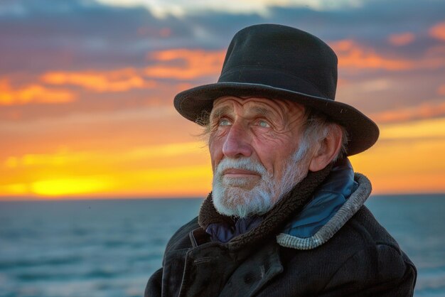 Un homme âgé fronça le front et le regard pensif reflétant une profonde contemplation et la sagesse