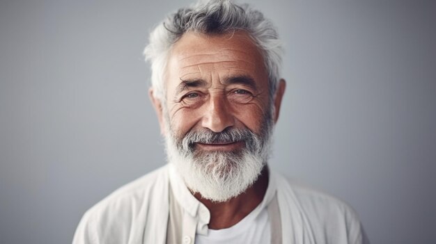 Un homme âgé heureux dans un contexte minimaliste