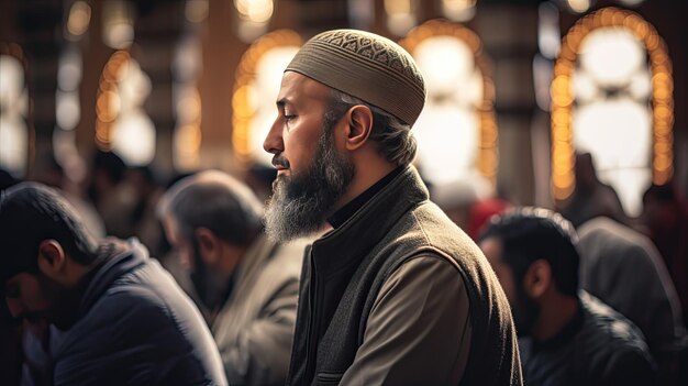 Homme âgé avec des lunettes à barbe blanche et une chemise Eid