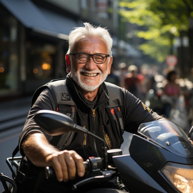 Homme âgé à moto AI générative