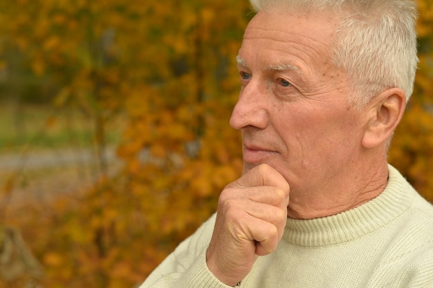 Homme âgé pensant dans le parc