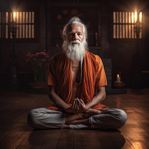 Un homme âgé pratiquant la méditation de pleine conscience pour le bien-être mental
