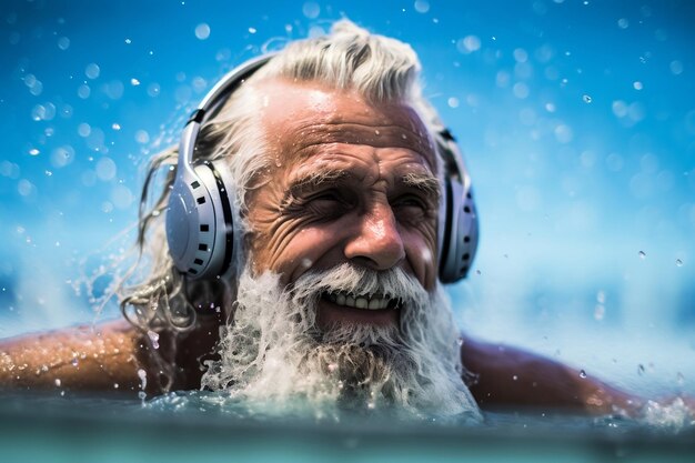 Homme âgé profitant d'une piscine Generative AI